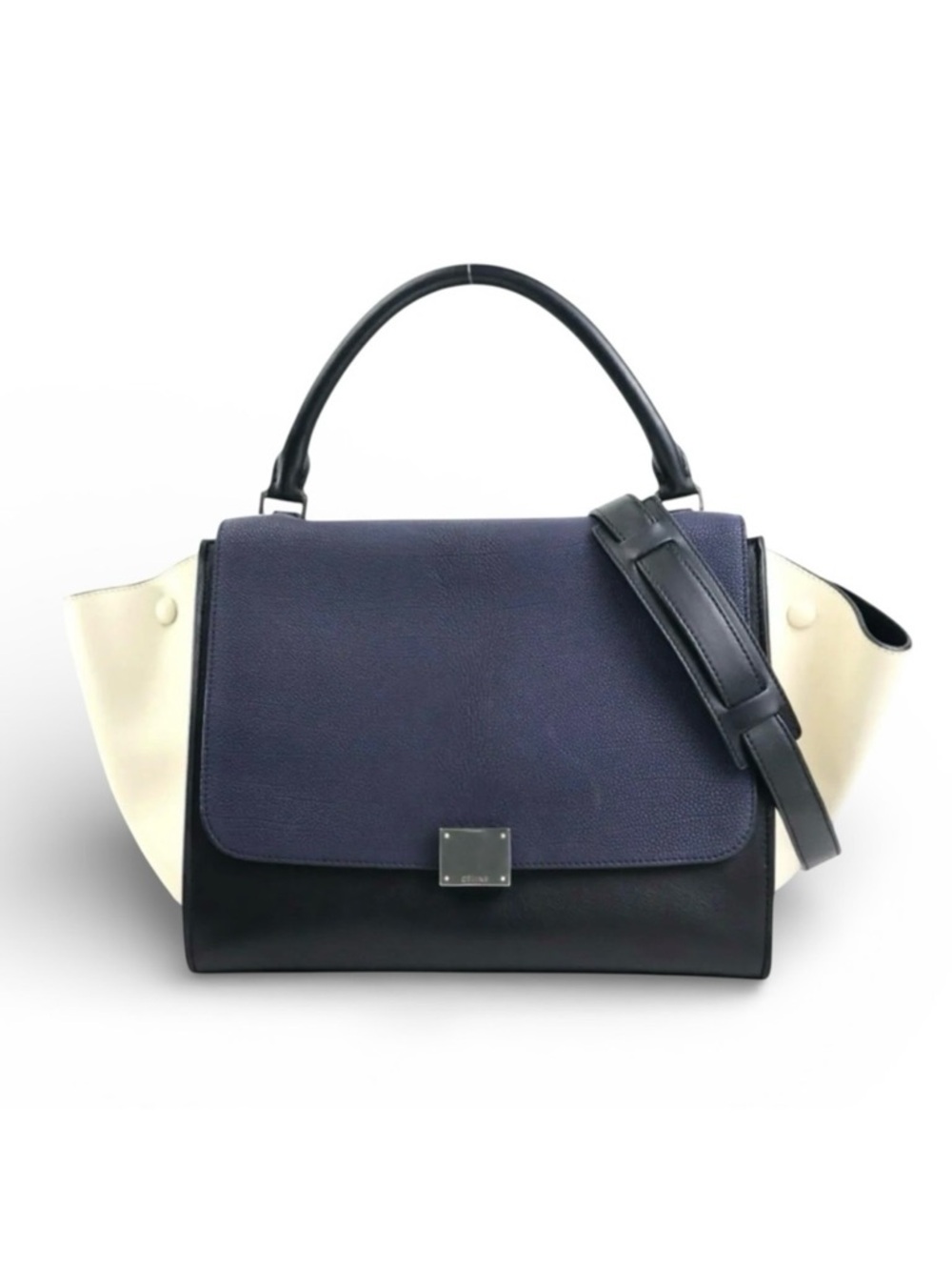 Celine Trapeze Black Navy Blue & Ivory Leather Two Way Bag